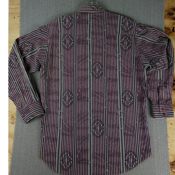 Wrangler Cowboy Cut Shirt Men 16.5-34 Burgundy Striped Western Long Tail - Picture 3 of 9